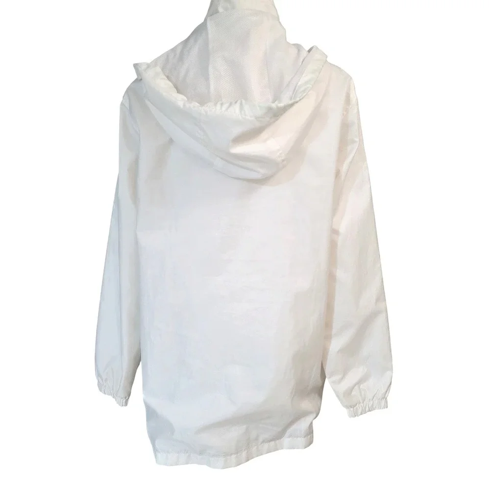 Totes Womens Windbreaker Jacket White Mint Green Zip Up Hooded Mesh Lined Size M
